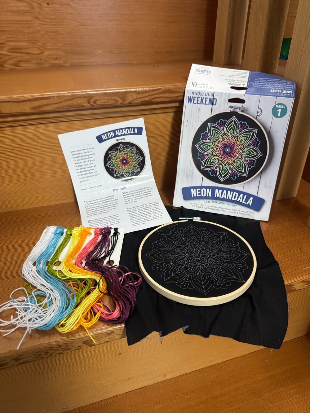 New opened Neon Mandala Embroidery Kit with Bright Multicolors by Tammy Street